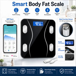 Báscula de Grasa Corporal Bluetooth Recargable, Báscula Digital de Alta Precisión, Monitor Inteligente de Composición Corporal con Pantalla LCD, 400 lb
