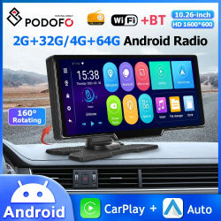 Podofo-Monitor de coche Android de 10,26 pulgadas, Carplay, tablero, 4 + 64G, 8 núcleos, Bluetooth, cámara de salpicadero, WIFI, GPS, reproductor de pantalla inteligente