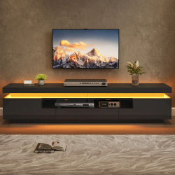 Mueble de TV Moderno de Alto Brillo, 175×38×45cm, Consola de Entretenimiento Semiabierta con 2 Gabinetes de Almacenamiento en Forma de L y 1 Cajón Funcional, Elegante Mueble para Televisor Compatible
