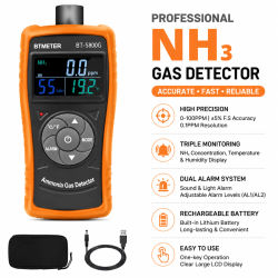 Detector de Amoníaco en el Aire 5800G, Monitor de Nivel de Gas NH3 con Alerta, Medidor de Partículas de 0-100 ppm con Batería Recargable por USB para Industria y Granjas