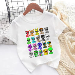 Camiseta Sprunki con estampado de personajes de dibujos animados para niños, camisetas de verano para niñas, ropa para bebés, camisetas de manga corta con cuello redondo para niños