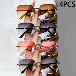 4 Uds. Gafas de sol cuadradas sin montura para mujer, marca de lujo de diseñador, gafas rojas de verano, gafas de sol de moda para hombres, gafas de sol