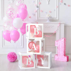 Cajas para Bebés con Letras de 30cm/25cm para Baby Shower, Cajas Transparentes para Globos, Bloques para Decoración de Fiestas de Cumpleaños y Revelación de Género