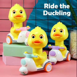 Cabezal de presión Manual, rotación libre, bonito pato, coche de prensa, motocicleta, anticolisión y anticaídas, juguetes para bebés, Mini coche para niños
