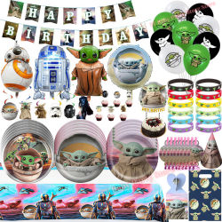 Decoración para Fiesta de Cumpleaños con Temática de Star Wars y Bebé Yoda, Platos, Servilletas, Vasos, Globos, Pancarta para Niños, Recuerdos para Baby Shower, Regalos