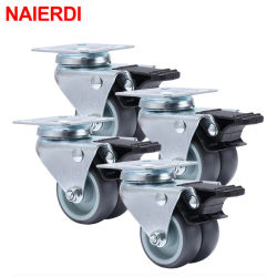 NAIERDI - Juego de 4 ruedas giratorias de goma suave de 2 pulgadas con freno para carritos de plataforma y muebles