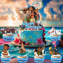 Decoraciones para tarta de princesa Moana, tema Moana, suministros para fiesta de cumpleaños para niños, regalo para Baby Shower, selecciones para magdalenas