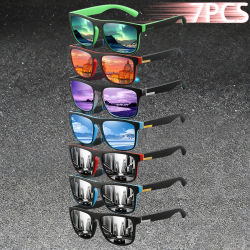7 gafas de sol vintage clásicas de moda con rayas coloridas, gafas cuadradas para hombres y mujeres, ideales para pescar, conducir, viajar y ocio.