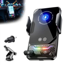 Cargador Inalámbrico de 15W, Soporte Universal para Teléfono de Coche con Sensor Automático y Luz RGB para Samsung S26, iPhone 17, 16, 15, 14, 13, 12, 11 Pro Max