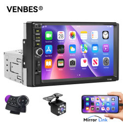 VENBES Radio de coche de 7 pulgadas Universal Mirrorlink Bluetooth FM cámara de marcha atrás 1 DIN Audio automático