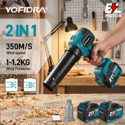 YOFIDRA: soplador eléctrico turbo sin escobillas 2 en 1, ventilador de chorro de 350 m/s, herramienta de limpieza para jardines, aspiradora de hojas y polvo, compatible con baterías Makita de 21 V.