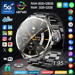 Reloj inteligente de red completa 5G/4G AMOLED pantalla de 1,95 pulgadas 8GB + 128GB RAM 900W cámara GPS NFC WIFI Google APPS Smartwatch Android 9,0