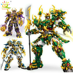 HUIQIBAO SunWuKong Warrior Mech Robot bloques de construcción MOC Chinoiserie figura de acción ladrillo niños ciudad construcción juguete de exhibición