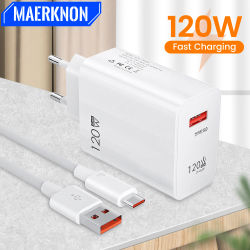 Cargador USB de 120W de carga rápida, adaptador de cargador de teléfono con enchufe UE/EE. UU. para iPhone, Samsung, Xiaomi, Huawei, Cable tipo C, cargador de carga rápida