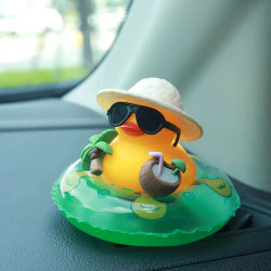 Adorno de Pato de Goma para Coche, con Gafas de Sol y Flotador, Decoración para el Tablero del Coche e Interiores, Regalo para las Vacaciones