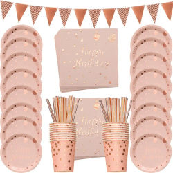 Juego de vajilla desechable de oro rosa para niños, vasos de papel, platos, decoraciones de fiesta de boda, baby shower, 78 piezas
