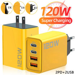 Cargador Rápido USB Tipo C de 120W con Múltiples Puertos, Adaptador de Corriente PD QC3.0 con Enchufe EU US UK para iPhone 17 16 15 14 Samsung Xiaomi