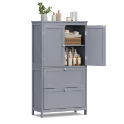 VASAGLE Mueble de Baño, Armario de Baño, Armario de Cocina, Armario Almacenaje con 2 Cajones y 2 Puertas, Estante Regulable, 30 x 60 x 110 cm, Gris Paloma/ Blanco