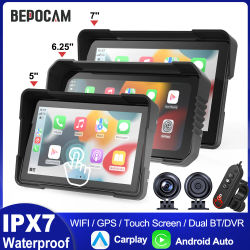 Pantalla Digital BEPOCAM para Motocicleta, Monitor con GPS, Navegación, Carplay, Android Auto, Pantalla Táctil Impermeable