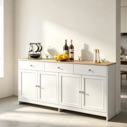 Mueble de Cocina Comanlai, Aparador con Cajonera, Mueble de Almacenamiento con 3 Cajones, 4 Puertas, Mueble Buffet para Sala de Estar, Dormitorio, Pasillo