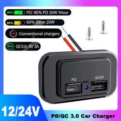 Enchufe de cargador de coche USB Dual QC3.0 PD, Panel de salida de cargador rápido, adaptador de corriente impermeable 12V/24V para accesorios de caravana y Camper