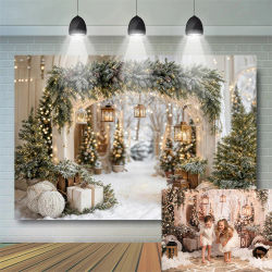 Fondos de lana con arco de Navidad y nieve, accesorios de fotografía para niños y adultos, decoraciones para sesión fotográfica de bebés, árboles de Navidad, fondos de camino nevado