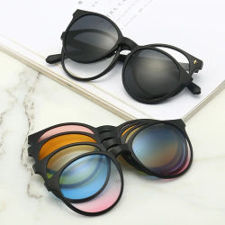 2 en 1 personalizado hombres mujeres gafas de sol magnéticas ópticas polarizadas Clip magnético en gafas de sol Clip en gafas de sol marco ovalado grande