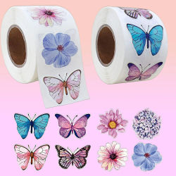 500 pegatinas de mariposas y flores vívidas en rollo de 2.5cm/1.0 pulgadas, calcomanías DIY para decorar regalos, cuadernos, teteras, teléfonos y etiquetas de sellado.