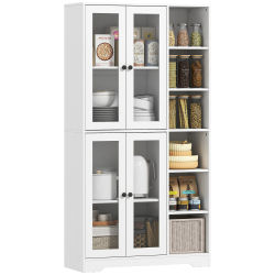 HOMCOM Mueble de Cocina/Bufete con 4 Puertas de Vidrio con Cierre Suave y 6 Compartimentos Abiertos