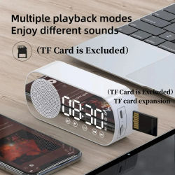Reloj despertador Digital con espejo enchufable USB, temporizador, compatible con Radio FM TF, altavoz inalámbrico, Subwoofer, reproductor de música de escritorio