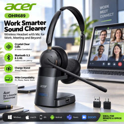 Auriculares Acer Bluetooth 5.3 y 2.4G para llamadas claras y reuniones, auriculares inalámbricos con micrófono para trabajo, oficina y uso remoto