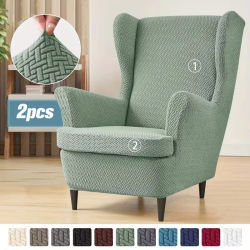 2 unids/set de fundas para sillas con alas de Jacquard, fundas para sillón con respaldo elástico de Color sólido, decoración protectora antisuciedad para muebles