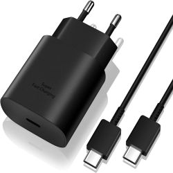 Cargador de pared rápido USB C de 25W con Cable de carga rápida USB C a tipo C para Samsung Galax S25 24 S23 S22 S21 S20 Note 10 IPhone 15 16