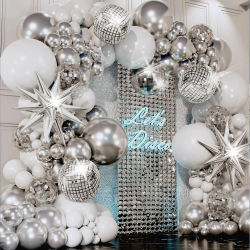 Kit de Arco de Globos para Decoración de Fiestas, Globos de Látex Blancos y Plateados, Guirnalda para Cumpleaños, Bodas, Compromisos, Baby Shower, Aniversarios