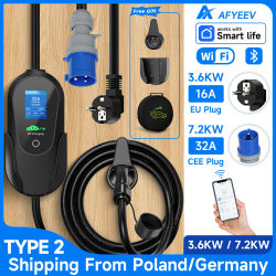 AFYEEV 3.6KW portátil tipo 2 IEC62196-2 EV cargador 7.2KW cargador de coche eléctrico WiFi Bluetooth aplicación remota Control envío desde la UE