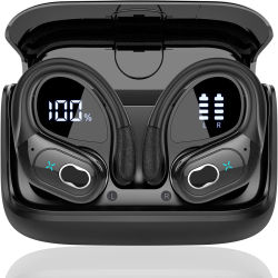 Auriculares inalámbricos 5,4 con Bluetooth, cascos deportivos con ganchos para las orejas, 75H de reproducción, inalámbricos para entrenamiento, resistentes al agua