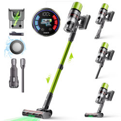 SmartAI V6 Aspiradora Sin Cable, Aspiradora Escoba 65KPA 650W Potente, Hasta 80Min de Autonomía, Batería Grande 24000mAh, Cepillo Anti-Enredos, Para Alfombras, Suelos Duros, Pelo de Mascotas y Coche