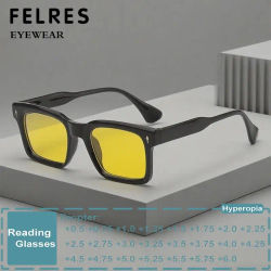 Gafas de sol de lectura con lentes amarillas de diseñador para hombre y mujer, anteojos para presbicia cuadrados Vintage, gafas de sol graduadas con acabado