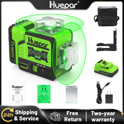 Huepar P02CG 2 x 360 Nivel láser de línea cruzada Herramientas de nivel de rayos verdes autonivelantes con Bluetooth y control remoto con bolsa de transporte