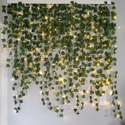 2/5/10M hojas de seda enredadera falsa hoja verde hiedra vid luces de cadena LED para el hogar boda guirnalda colgante decoración de plantas artificiales