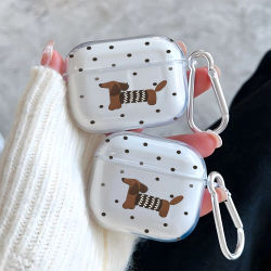 Funda transparente para auriculares con diseño de perrito a rayas para AirPods 4/3/2/1, funda protectora de TPU para AirPods Pro 3/Pro 2/Pro