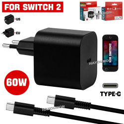 Nuevo adaptador de CA de 60W para NS Switch 2 tipo C, cargador rápido, fuente de alimentación, soporte para modo de TV, cargador de pared para Switch 2, accesorios de juego
