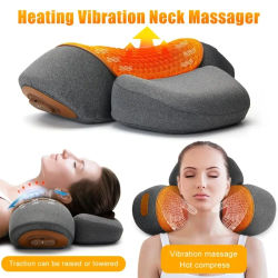 Masajeador eléctrico de cuello, almohada Cervical, compresa caliente, estiramiento de cuello, calefacción, vibración, cuello, hombro, almohada de masaje, tracción de espalda