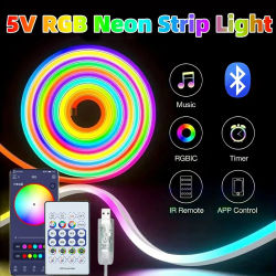 Tira de Luces LED RGBIC de Colores de Ensueño de 5V, Alimentada por USB, con Bluetooth, Sincronización con Música a través de Aplicación, para Fiestas, Navidad, Lámpara Ambiental para Dormitorio