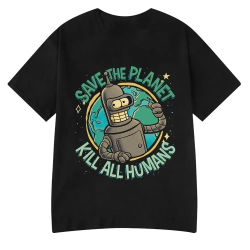 Camisetas divertidas con estampado gráfico de robot, camiseta de manga corta para hombre y mujer, camisetas de algodón de gran tamaño, Save The Planet Kill All Humans