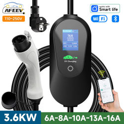 AFEEV 3.6KW Type1 SAE J1772 cargador EV portátil 16A Type2 cargador de coche eléctrico GB/T EVSE Cable de carga rápida Control de aplicación WiFi
