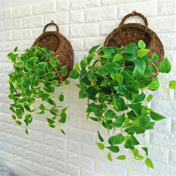 Maceta de mimbre colgante para colgar en la pared, cesta de mimbre para jardín, soporte para plantas, nido, decoración del hogar