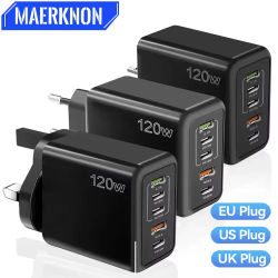 120W Cargador Rápido USB C Multi Puertos PD Carga Rápida 3.0 Adaptador de Teléfono de Pared para Dispositivos iPhone Samsung Huawei Xiaomi