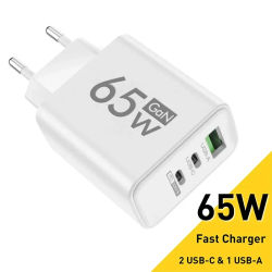 Cargador Rápido GaN USB C PD de 65W, Adaptador de Pared QC 3.0 para iPhone 17 16 Pro Max Samsung Xiaomi Huawei, Enchufe EU US KR, Carga Rápida 3.0