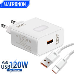 GaN-cargador rápido USB de 120W, Cable tipo C 3,0, cargador de teléfono móvil para iPhone, Huawei, Samsung, Xiaomi, cargador de pared